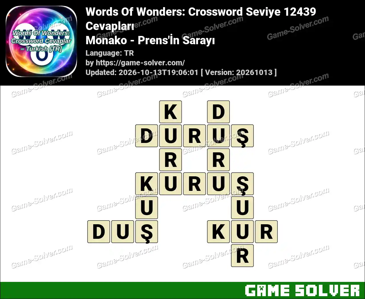 Words Of Wonders: Crossword Seviye 12439 Cevapları – Monako – Prens’İn Sarayı